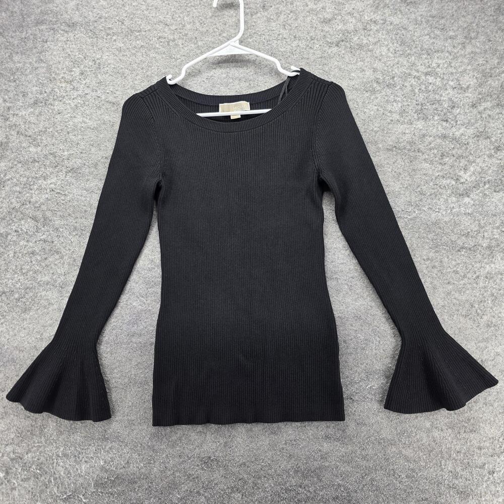 MICHAEL Michael Kors T-Shirt Womens M Black Crew Neck Bell Sleeve Slim
